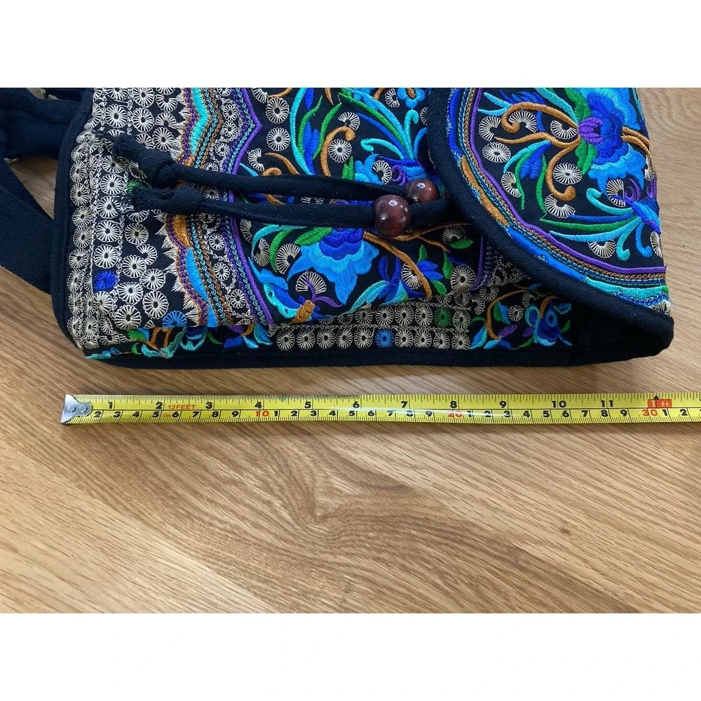 Women's Embroidered Backpack Purse Boho Hippie Canvas Shoulder Bag Adjustable.
